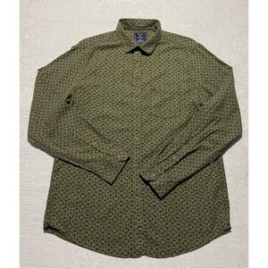 Turtle Sports Club‎ Slim Fit Olive Green Geometric Print Cotton Button Down 42